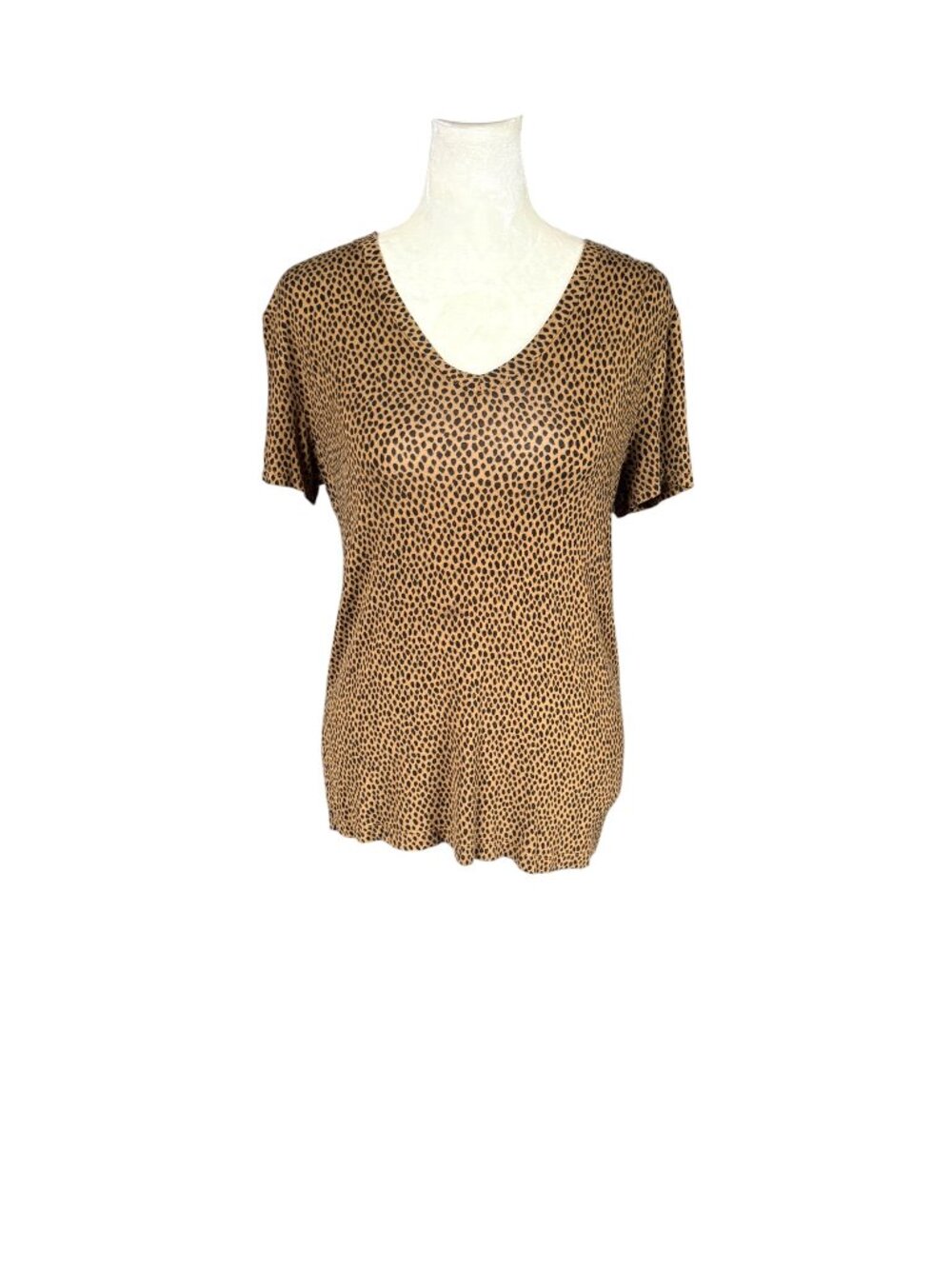 Nine West soft spun tan and black micro leopard print short sleeve top size XS